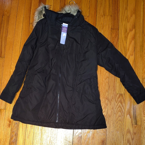 Motherhood Maternity Sz S The Snug Coat w/ Faux Fur Hood - Picture 2 of 7